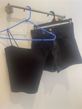 Black High-Rise Denim Shorts+cami top